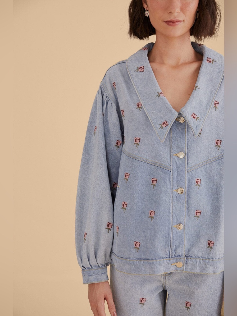 Farm Rio Rose Embroidered Denim
Jacket - Picture 4 of 16